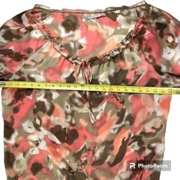 Signature by Larry Levine Womens Size 2X Coral Green Abstract Peasant Blouse Top - Picture 7 of 9